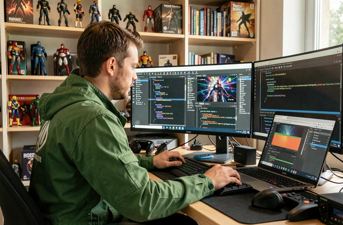 Ingénieur développeur de l'agence Galadrim travaillant sur une application web complexe dans un studio dynamique