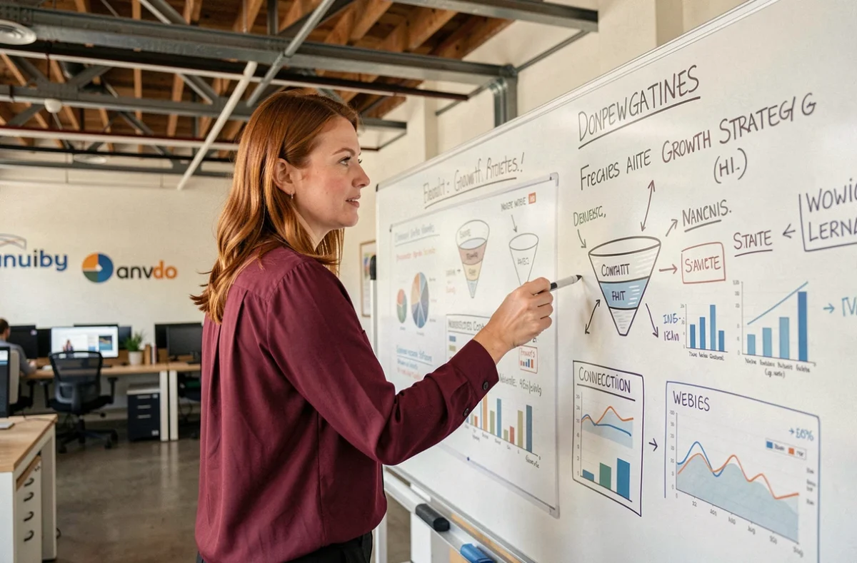 Stratège marketing de l'agence THRIVE présentant une stratégie de croissance digitale et de création web
