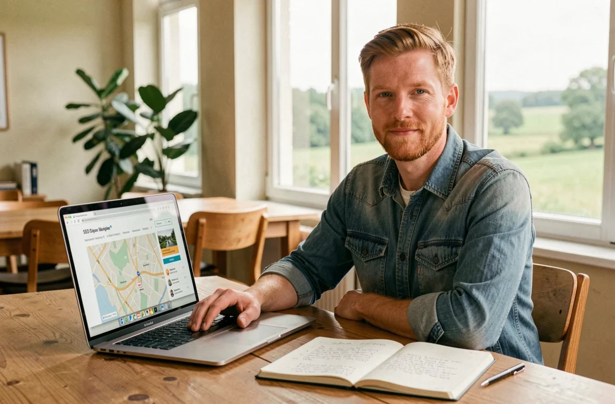 Brendan Doucen, consultant SEO freelance en Pays de la Loire, travaillant sur une stratégie de référencement local dans un espace de coworking