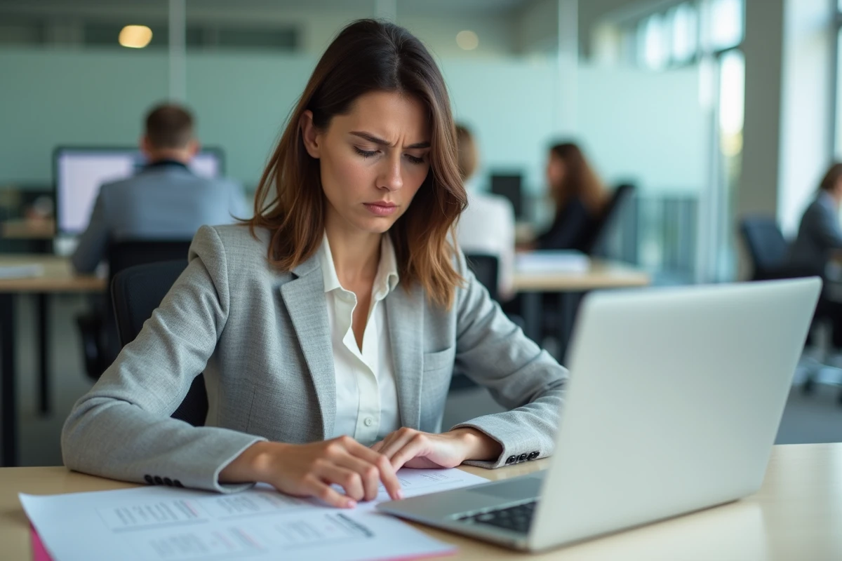 Femme en bureau consultant un calendrier papier et un tableur pour calculer des jours ouvrables ou calendaires