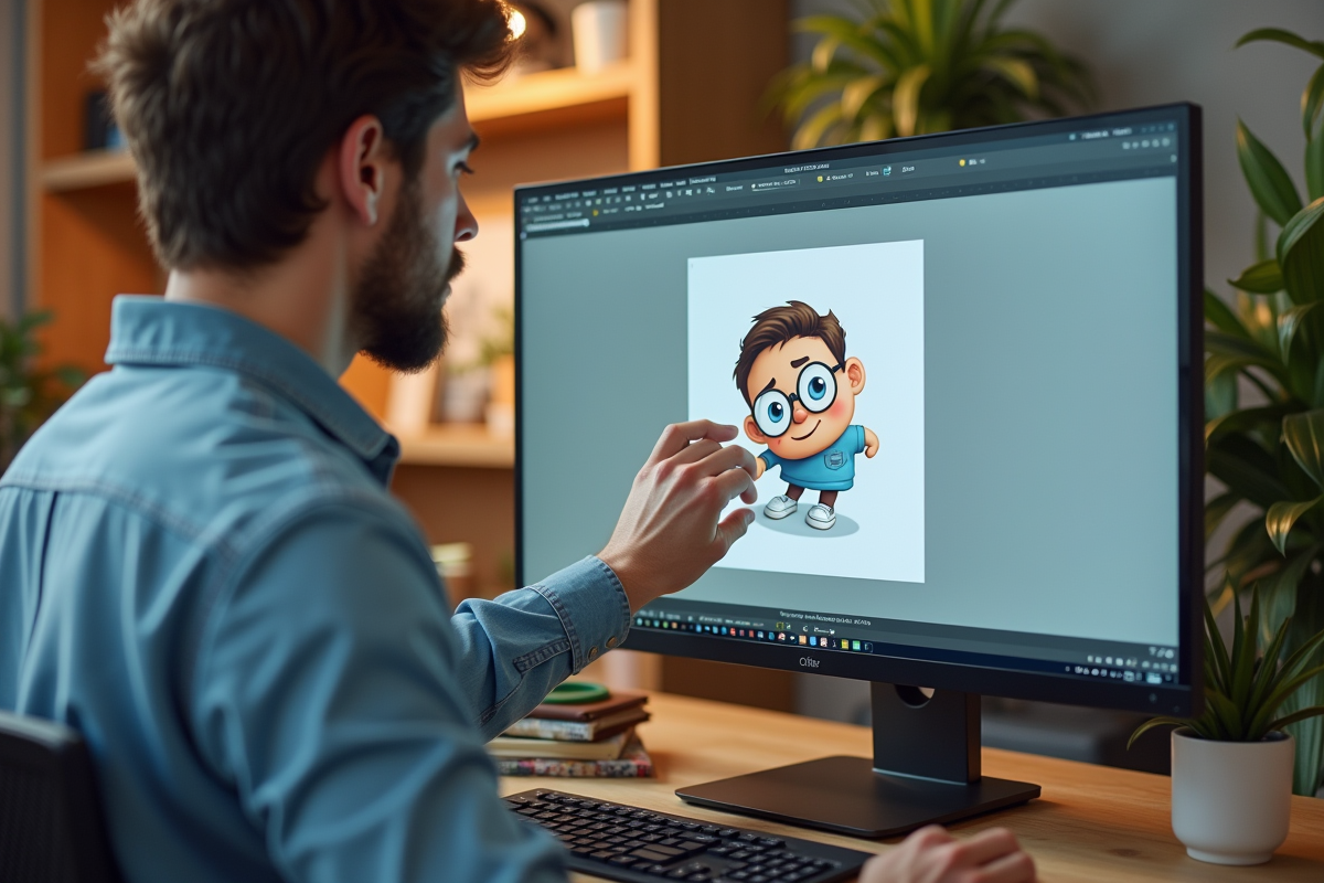Jeune designer numérique appliquant un filigrane sur une illustration