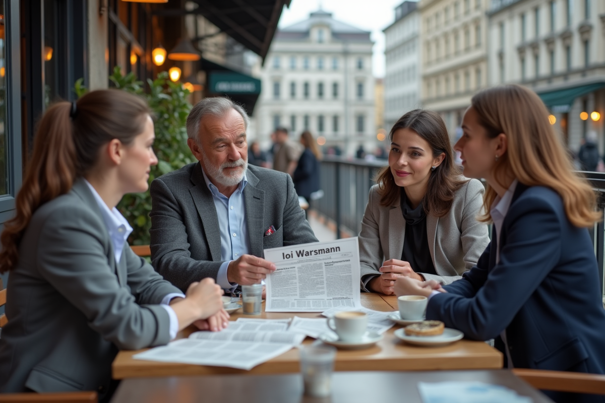 Groupe de professionnels discutant autour d une table de café