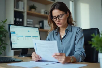 Employée administrative du secteur médico-social analysant une fiche de paie en lien avec la CCN 51 et le temps partiel
