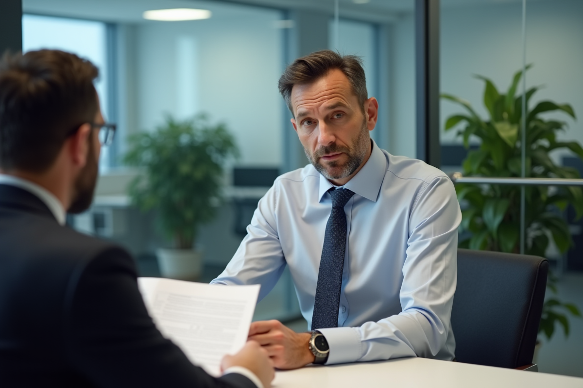Homme en costume lors d'un entretien d'embauche en bureau