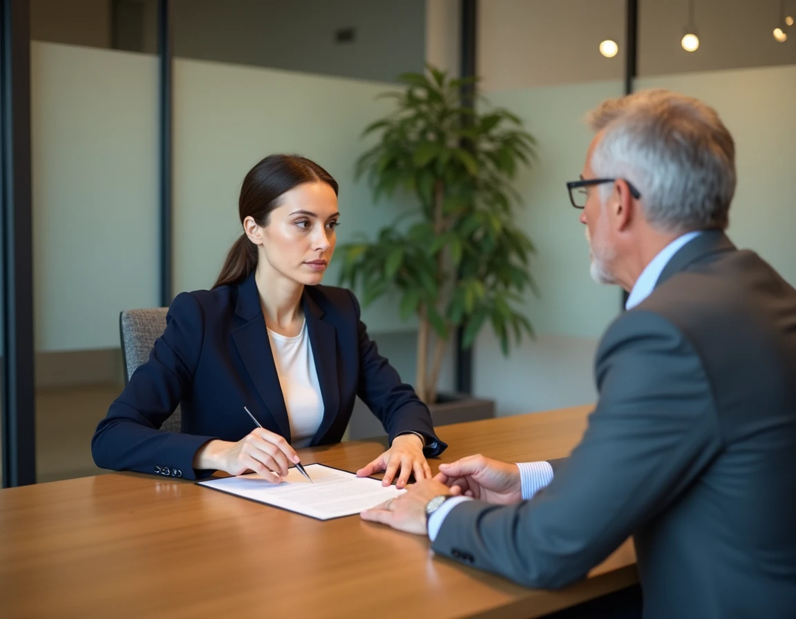 Entretien professionnel entre une salariée et son employeur pour discuter d'une rupture conventionnelle autour d'un document officiel