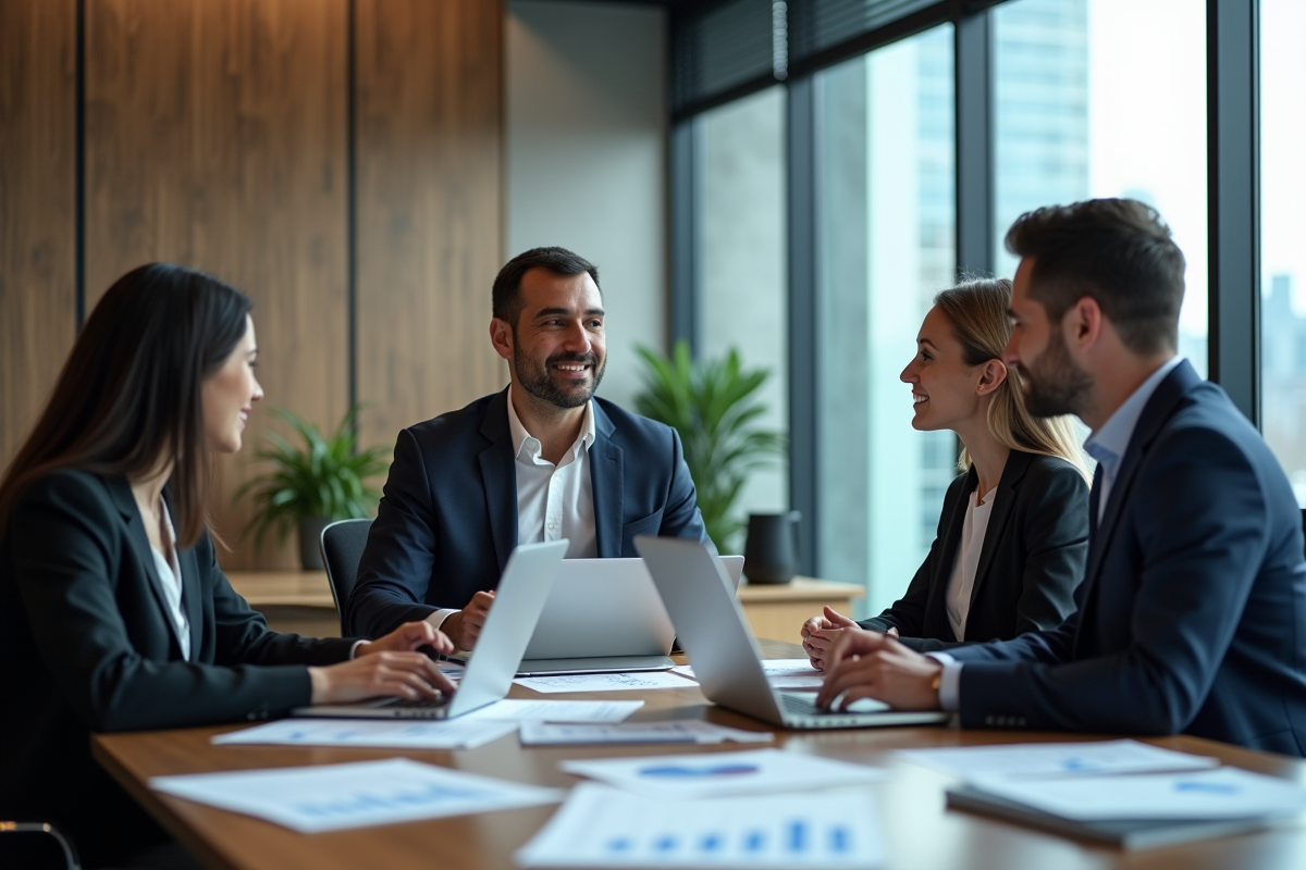 Groupe de professionnels en réunion dans un bureau moderne
