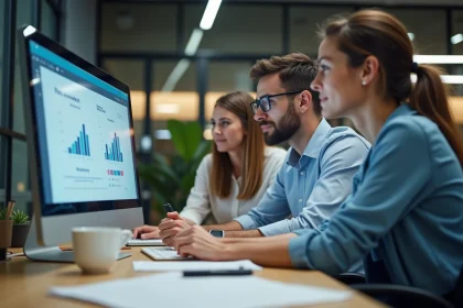 Groupe de professionnels en réunion d'équipe au bureau