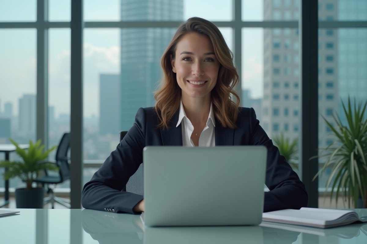 Femme d affaires en visioconference dans un bureau moderne