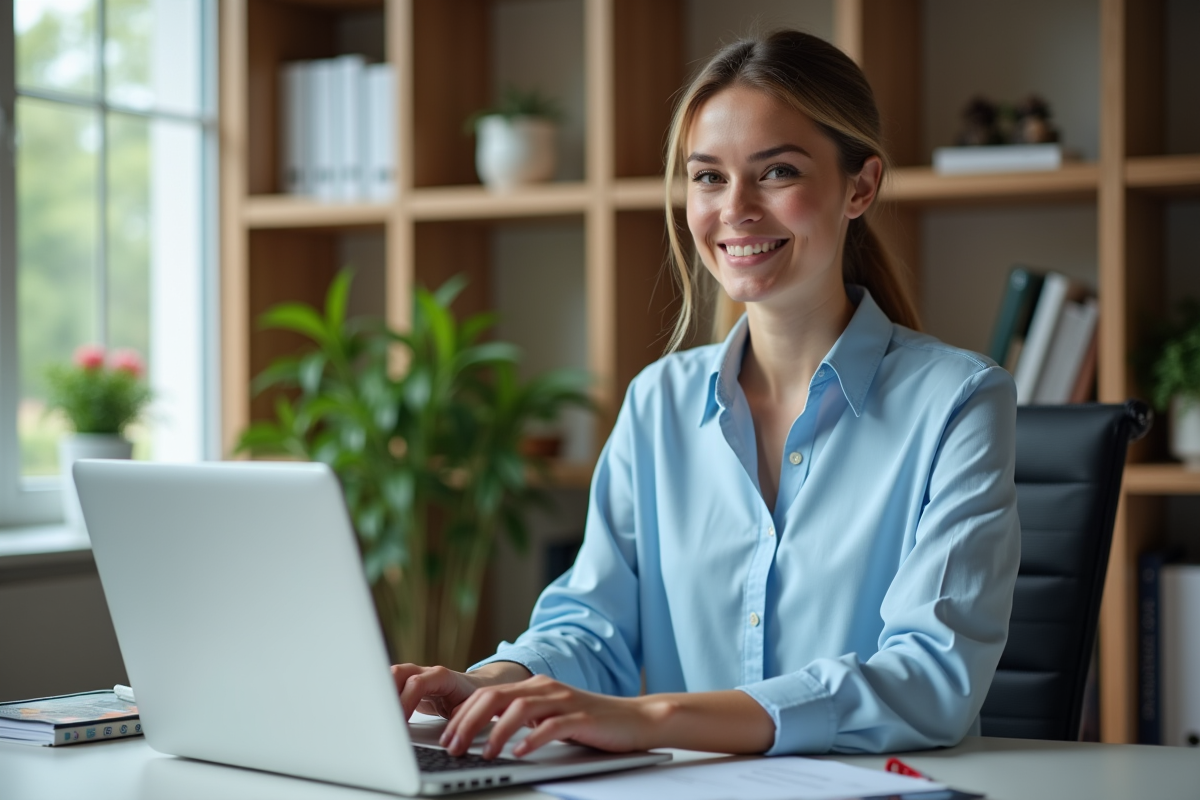 Femme au bureau travaillant sur son ordinateur portable