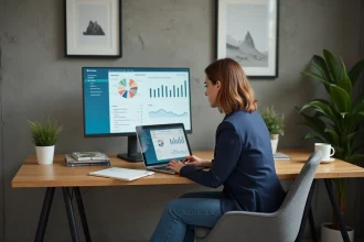 Femme professionnelle analysant un tableau marketing au bureau