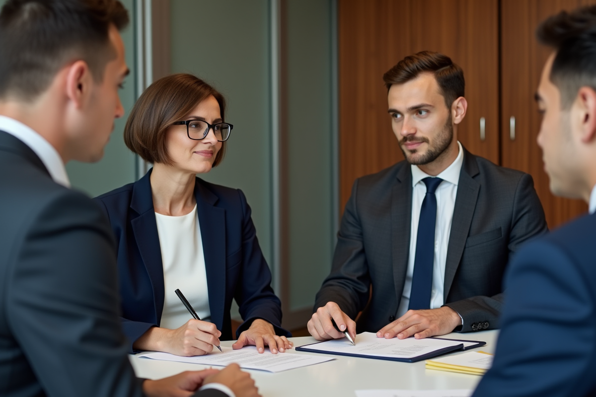 Femme d'âge moyen signant un document en réunion
