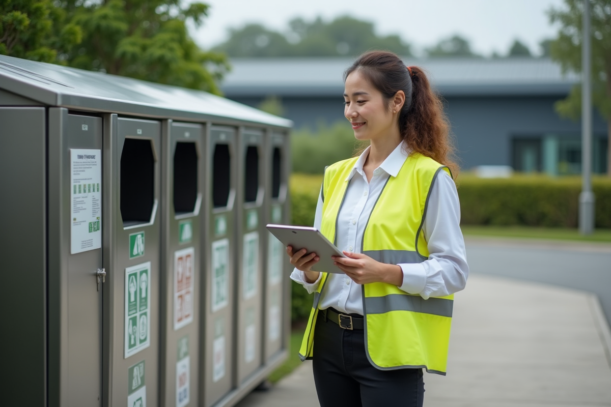 Jeune femme avec tablette près d
