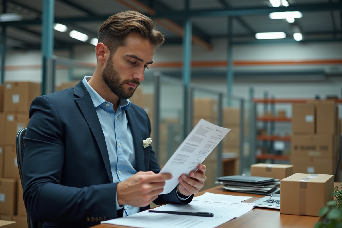 Manager logistique en intérieur avec tablette et papiers