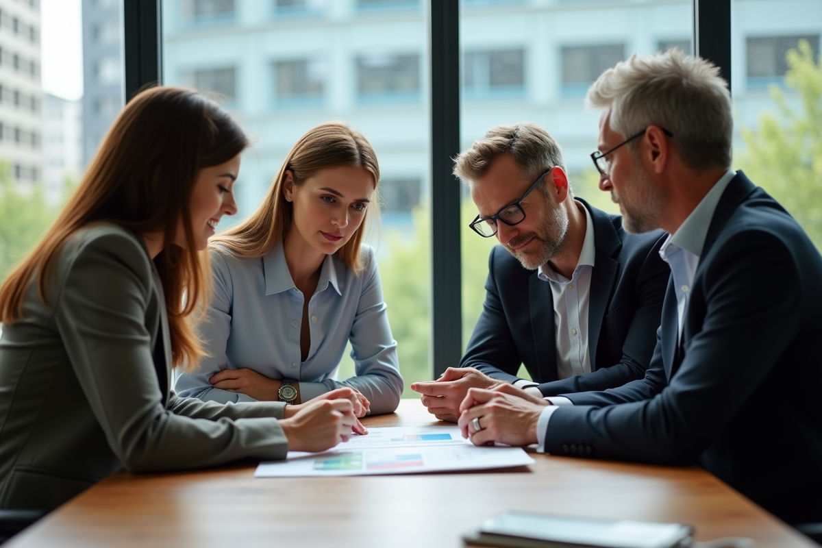 Groupe de professionnels en réunion dans un bureau moderne
