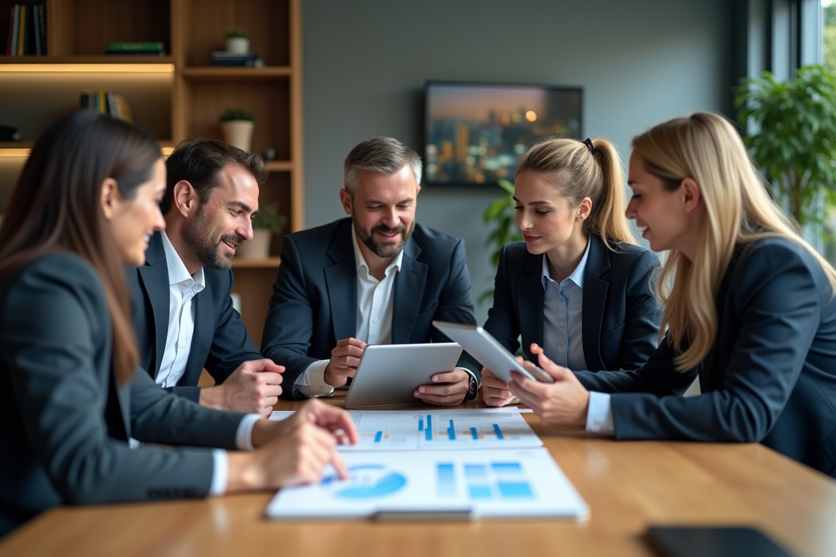 Groupe de professionnels en réunion dans un bureau moderne