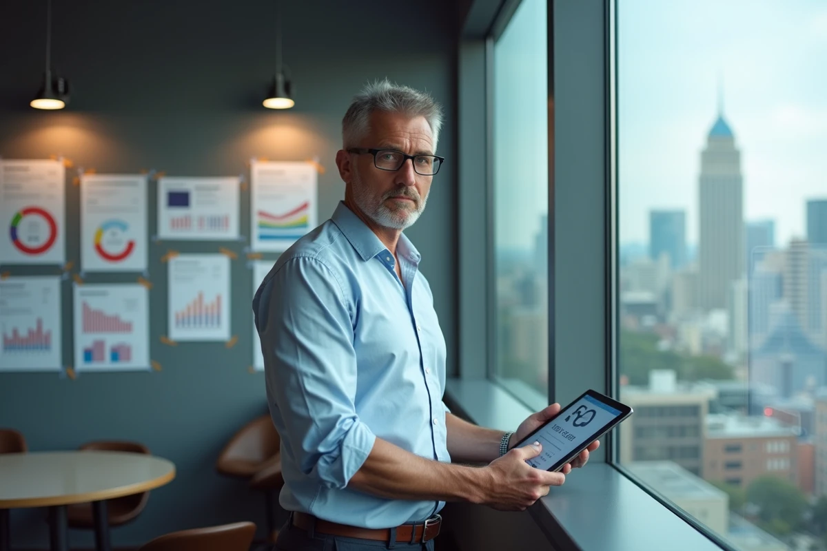 Homme regardant des graphiques de campagne sur sa tablette