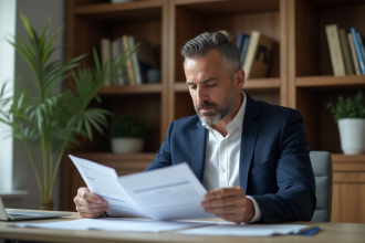 Homme d'âge moyen en costume dans un bureau moderne