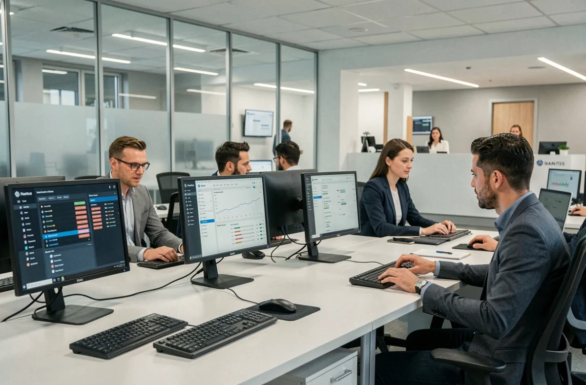 L'agence NOIISE dans ses bureaux de Nantes, avec une équipe travaillant sur des outils SEO professionnels