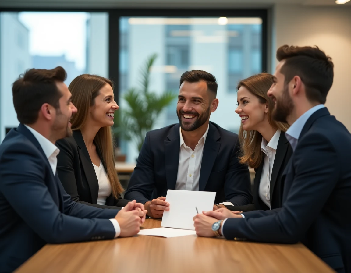 Collègues de bureau réunis pour un pot de départ avec carte d'adieu et sourires sincères