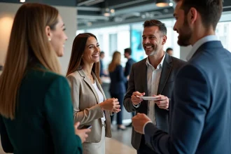 Groupe de professionnels en réseautage lors d'un événement d'entreprise