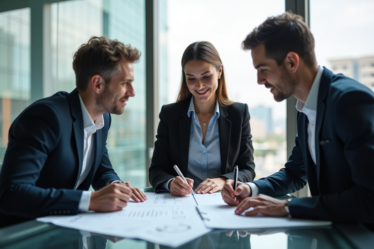 Groupe de professionnels en réunion d'affaires dans un bureau moderne