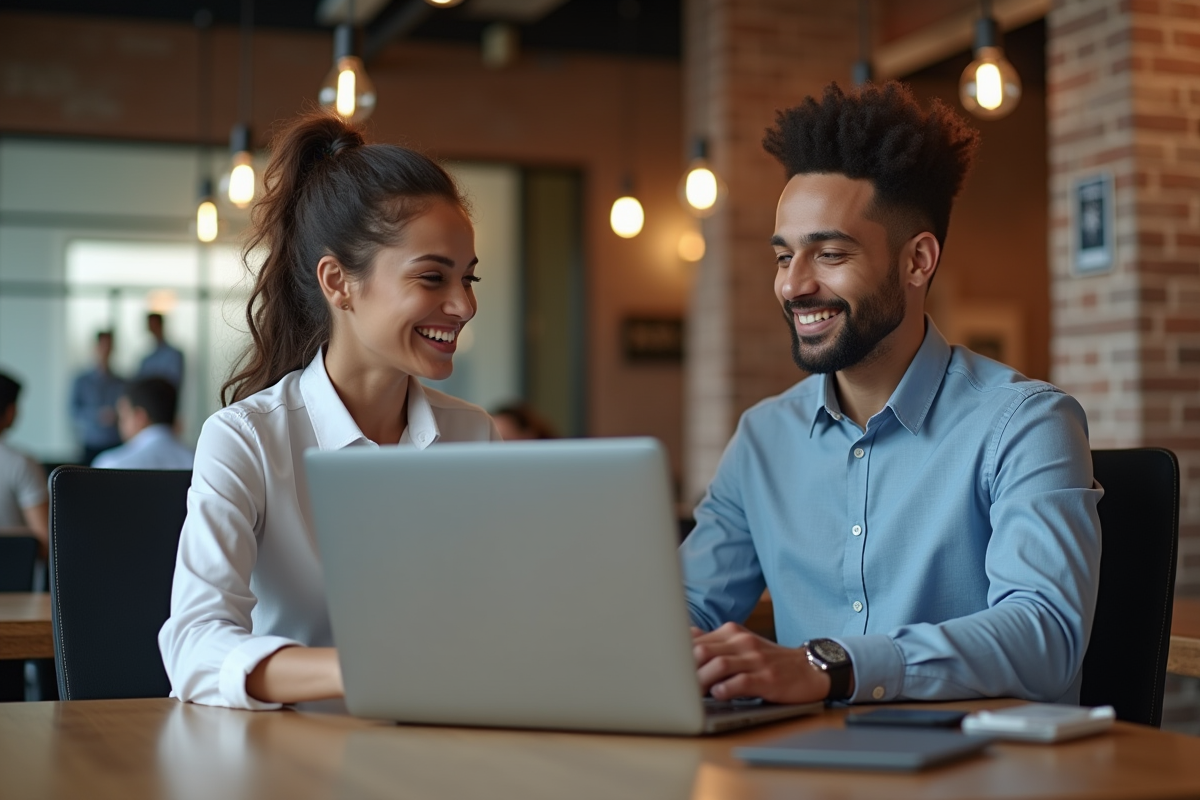 Jeunes spécialistes en visioconference dans un espace coworking